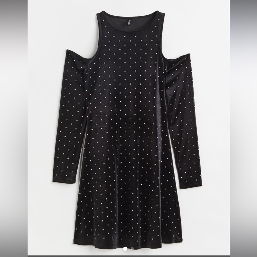 NWT H&M Rhinestone-embellished Open-shoulder Dress for women size XS